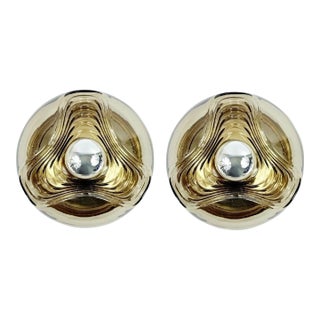 1970s Pair of Glass Wave/Futura Wall Lamps/Sconces by Koch & Lowy for Peill & Putzler For Sale