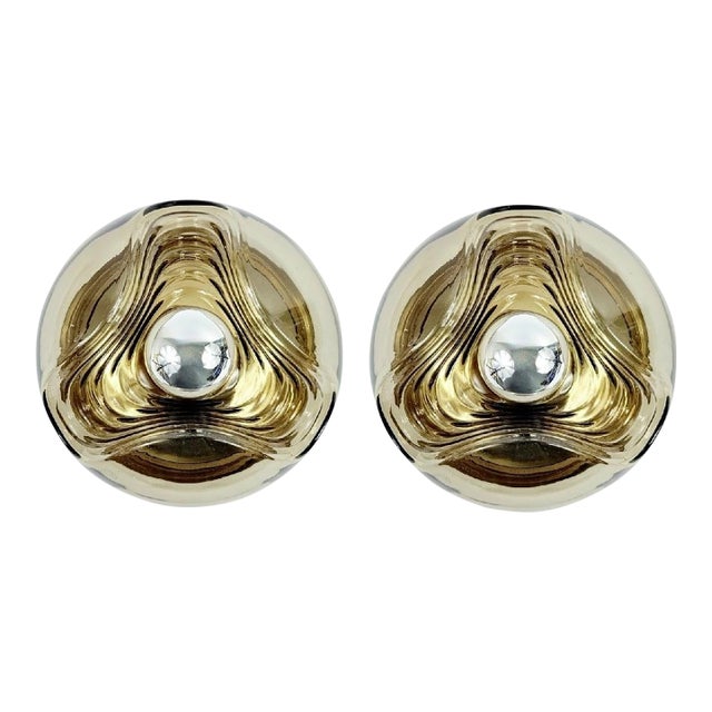 1970s Pair of Glass Wave/Futura Wall Lamps/Sconces by Koch & Lowy for Peill & Putzler For Sale