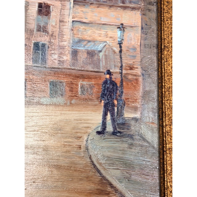 1970s Large Vintage Parisian Street Scene Oil Painting of Victorian Woman in Ornate Gilt Frame For Sale - Image 5 of 17
