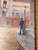 1970s Large Vintage Parisian Street Scene Oil Painting of Victorian Woman in Ornate Gilt Frame For Sale - Image 5 of 17