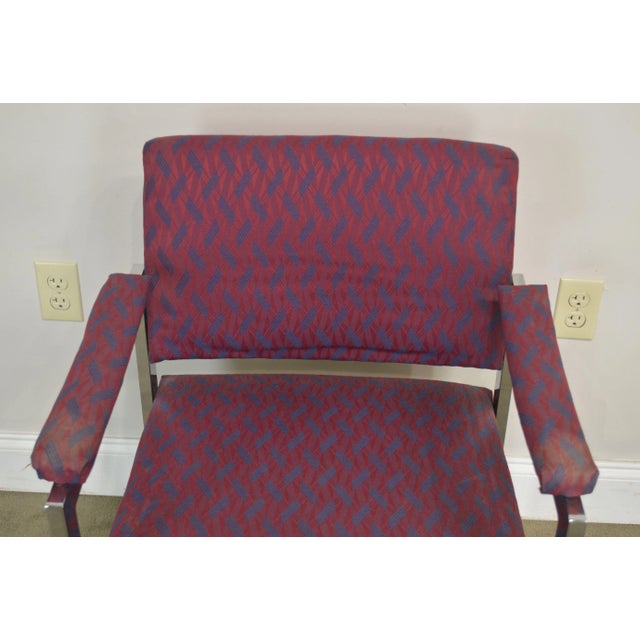 Maroon Mid-Century Modern Milo Baughman Style Chrome Armchairs - a Pair For Sale - Image 8 of 13