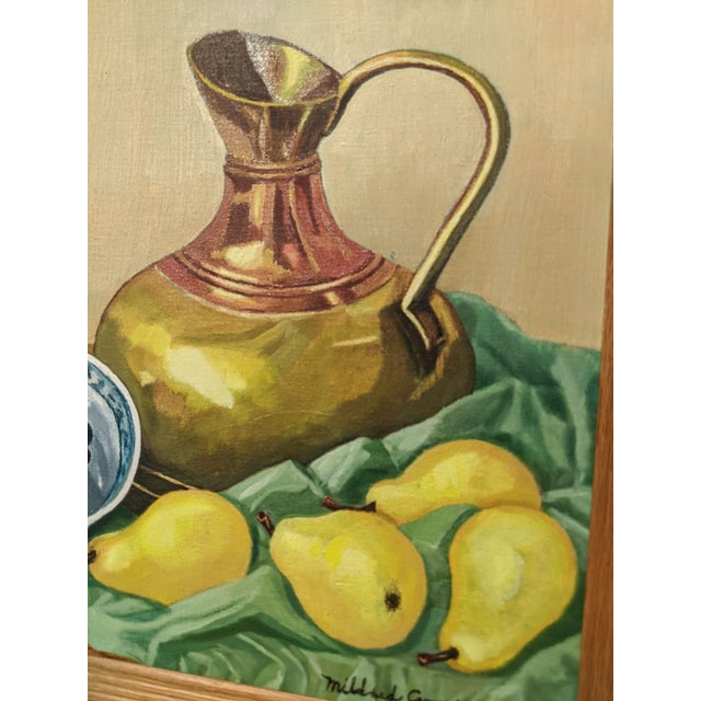 Mid-Century Modern Vintage 1960s Original Still Life Fruit Painting Signed For Sale - Image 3 of 9