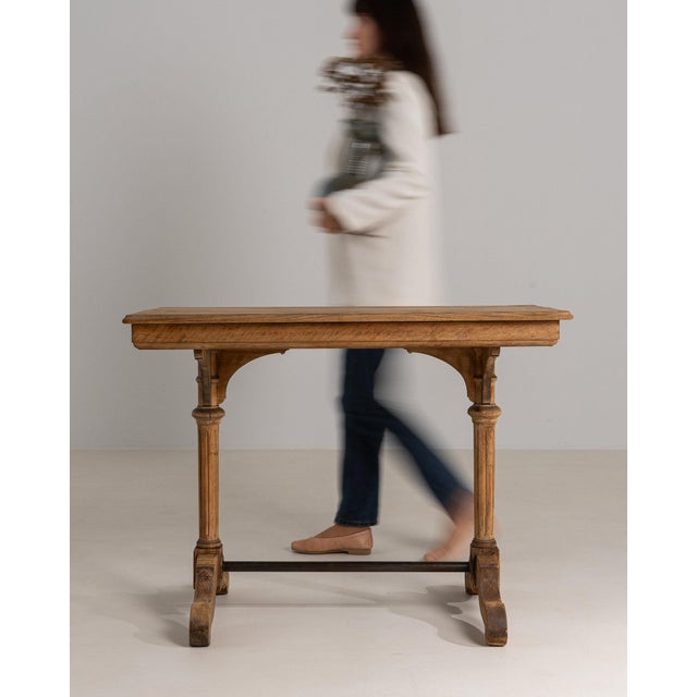 1900-1909 France Weathered Honey Oak Carved Oak Console Table For Sale - Image 4 of 10