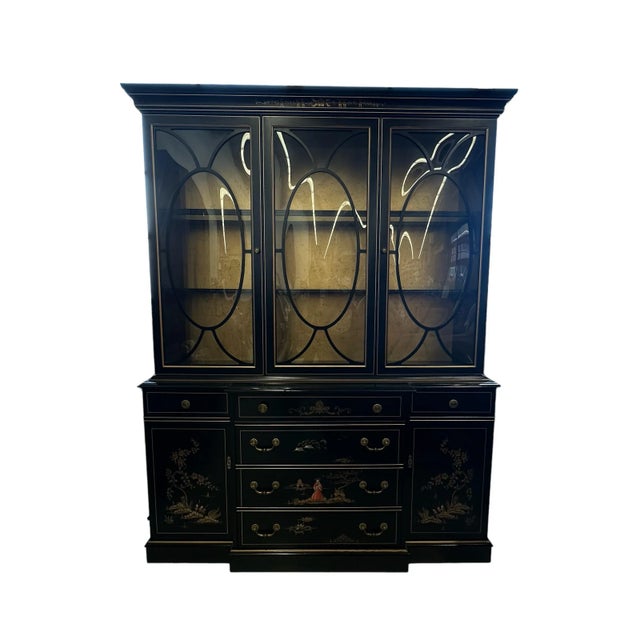 Mid 20th Century Vintage Black Lacquered Chinoiserie Bubble Glass Display Cabinet by Jasper Cabinet Company For Sale - Image 12 of 12