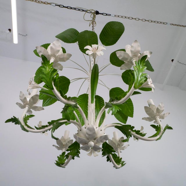 1960s Painted tole palm tree chandelier For Sale - Image 5 of 12