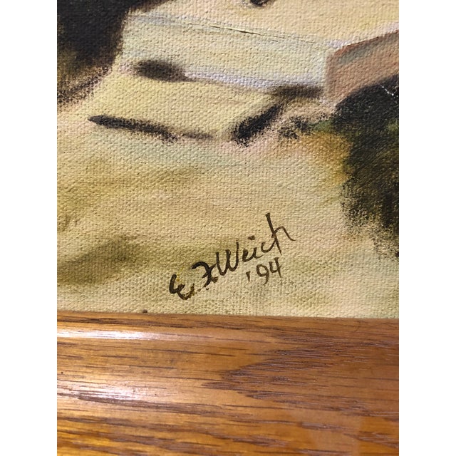 1994 Young Girl in a Village Wearing a White Dress Painting Signed Framed For Sale - Image 4 of 11