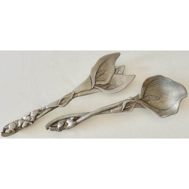 Metal Arthur Court Calla Flowers & Rabbits Salad Servers For Sale - Image 7 of 7