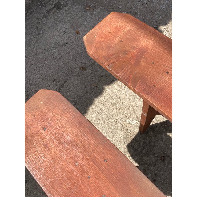 Rustic Farmhouse Wood Benches, 1950s, Set of 2 For Sale - Image 11 of 18