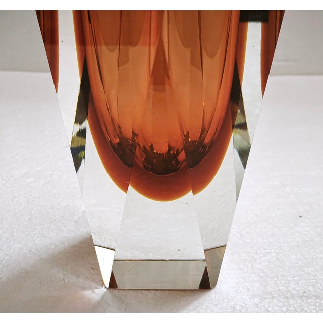 Large Faceted Amber and Clear Formia Sommerso Murano Glass Vase, Italy, 1970s For Sale - Image 17 of 18