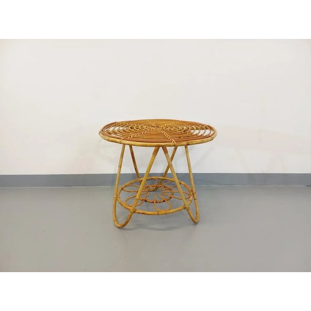 Vintage Round Coffee Table with Rattan Magazine Rack, 1960s For Sale - Image 13 of 13