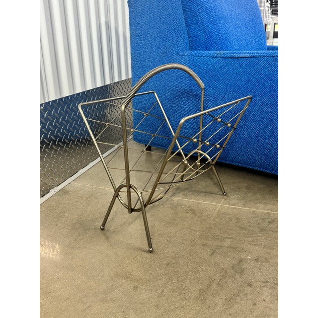 1960s 1960s Mid Century Modern Atomic Metal Storage Rack for Books, Magazines, Newspapers For Sale - Image 5 of 8