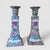 Mid 20th Century Vintage Chinoiserie Rose Medallion Porcelain Hand Painted Candle Holders -a Pair For Sale - Image 5 of 12