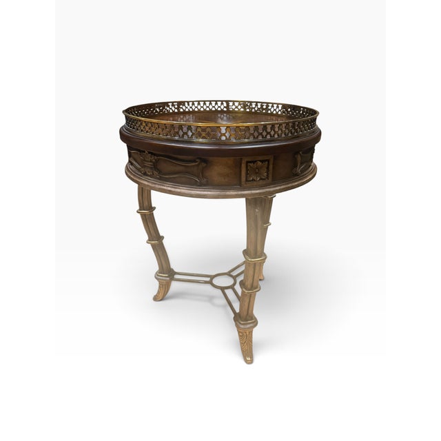 Regency Style Round Mahogany Accent Table With Brass Gallery & Compass Star Top For Sale - Image 4 of 11