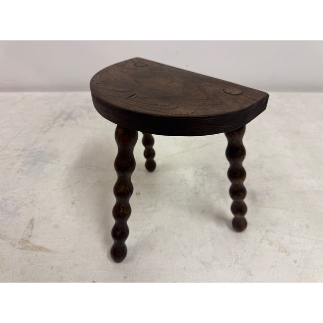 Khaki French Half-Moon Tripod Milking Stool, 1950s For Sale - Image 8 of 10