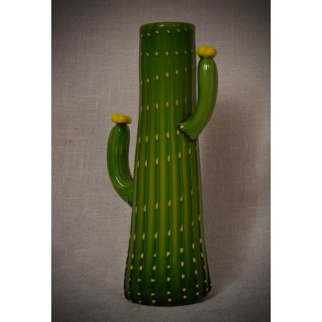 Vintage Murano Green and Yellow Art Glass Vase, 2000 For Sale - Image 6 of 10