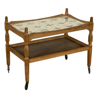 Vintage Danish Oak Tile-Top Bar Trolley by Henning Kjærnulf, 1960s For Sale