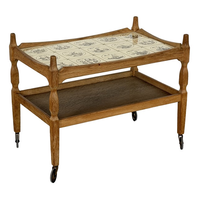 Vintage Danish Oak Tile-Top Bar Trolley by Henning Kjærnulf, 1960s For Sale