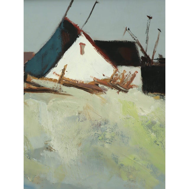 Mid-Century Modern 'Cliffside Houses' Swedish Original Coastal Landscape Oil Painting, Framed For Sale - Image 11 of 13