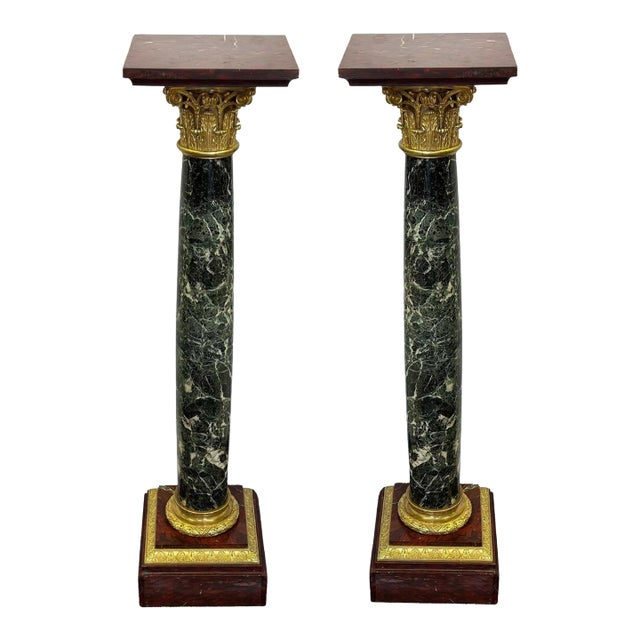 Pair of French Early 19th Century Marble and Bronze Pedestals For Sale