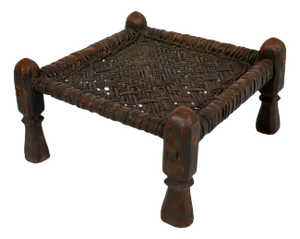 19th Century Low Cedar Stool, Nuristan, 1890s
