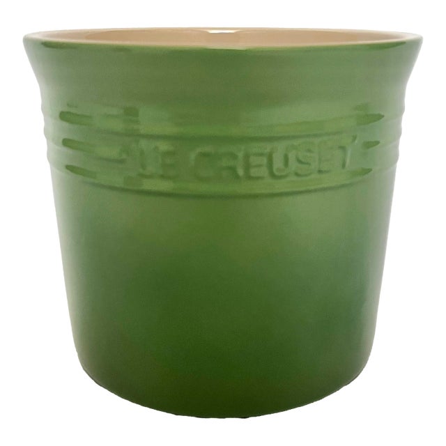 Vintage Le Creuset Stoneware Cachepot – Green For Sale