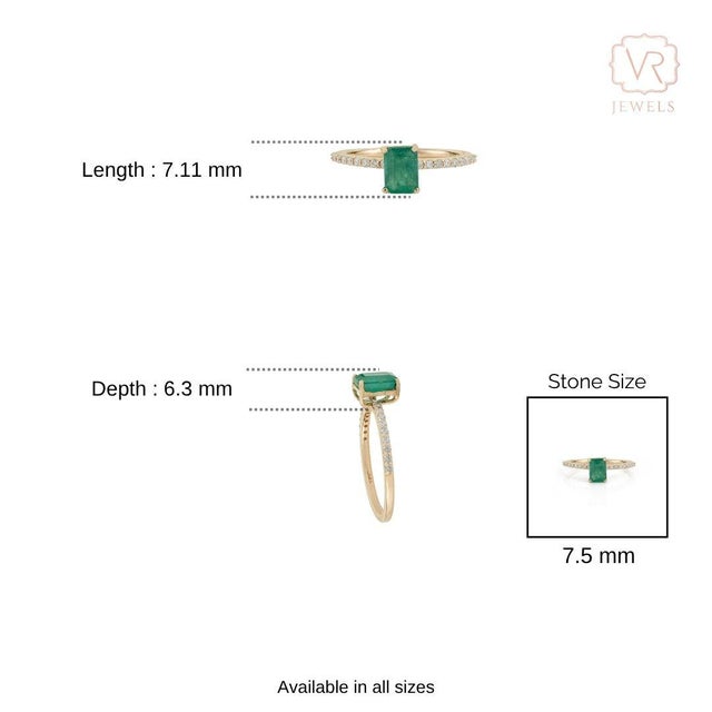 1.09ct Certified Natural Emerald Solitaire Ring With Diamonds in 14k Gold Size 7 For Sale - Image 11 of 15
