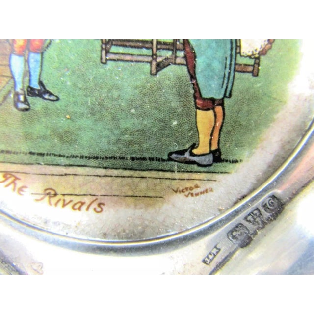 Victorian 1920s Victorian Sterling Silver J&R Hand Painted Ashtray the Rivals by Victor Venner For Sale - Image 3 of 8