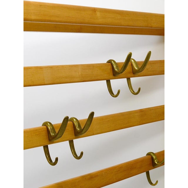 Brown Large Mid-Century Coat Rack in Beech with 8 Brass Hooks attributed to Carl Auböck, 1950s For Sale - Image 8 of 18