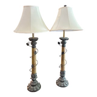 Vintage Metal Work Table Lamps With Leaf Accents - a Pair For Sale