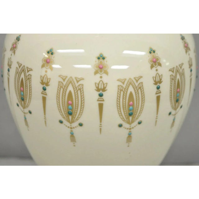 Lenox Vintage Lenox Porcelain and Brass Cream Jardinierie Decorated Table Lamp For Sale - Image 4 of 11