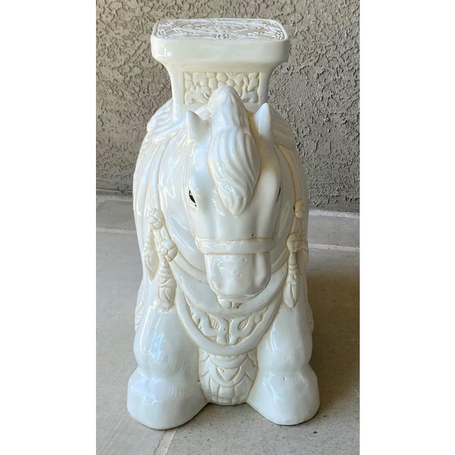 Circa 1980 Fabulous Linen-Hued Earthenware Pony Garden Stool / Plant Stand For Sale - Image 17 of 18