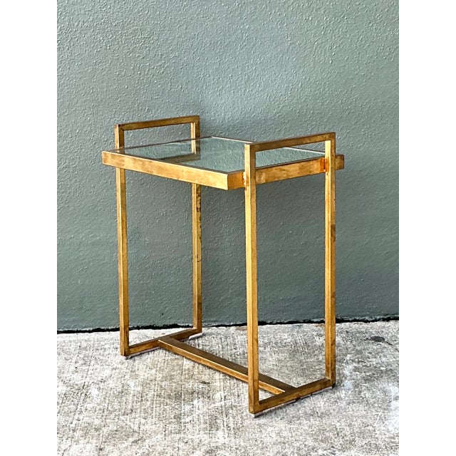 Brass Vintage Metal and Mirrored Glass Side Table For Sale - Image 8 of 12