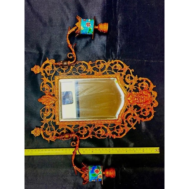 Antique Bradley & Hubbard Brass & Champlevé Enamel Bacchus Girandole Mirror Sconce For Sale - Image 13 of 13