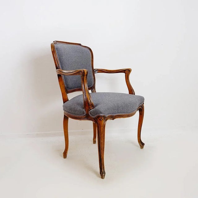 Louis XV Style Armchair - Mouse Grey Felt Antique Style - Cabriolet Armchair Dimensions: 62 x 57 cm, H: 88 cm, H: 42 cm