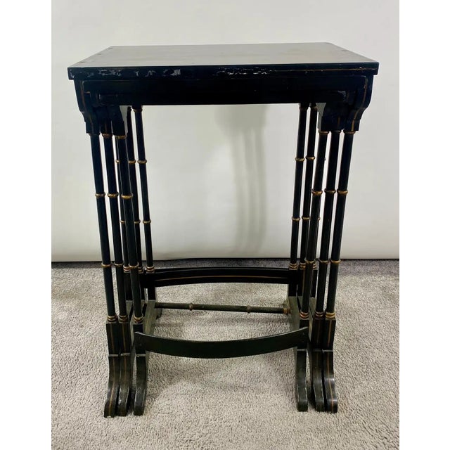 Chinoiserie Early 20th Century Chinoiserie Black Lacquered Japanned Nesting Tables - Set of 3 For Sale - Image 3 of 12