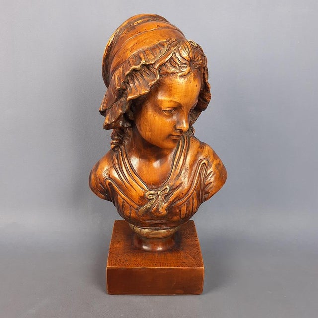 Carved Wooden Sculpture of a Girl, 1960s For Sale - Image 16 of 16