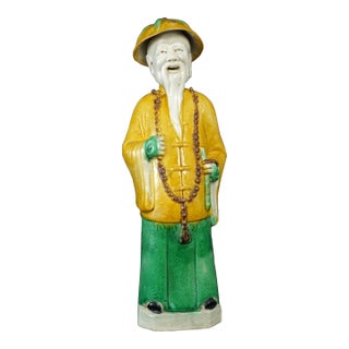 1900s Late Qing/Republic Chinese Mandarin Elderly Man Porcelain Figure For Sale