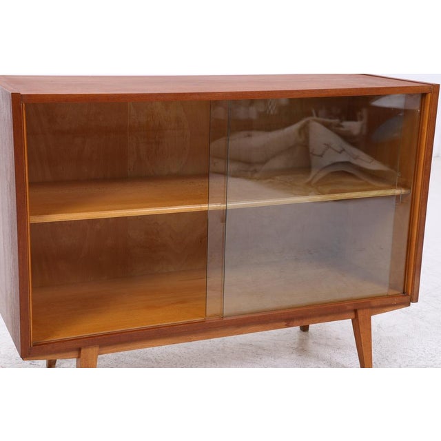 Mid-Century Modern Walnut Display Cabinet with Glass Sliding Doors, 1960s For Sale - Image 9 of 13