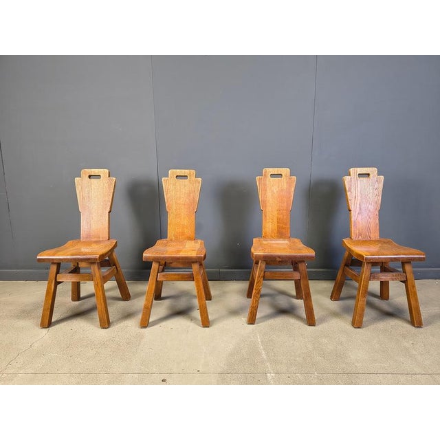 Vintage Brutalist Oak Chairs, 1970s, Set of 4 For Sale - Image 12 of 13