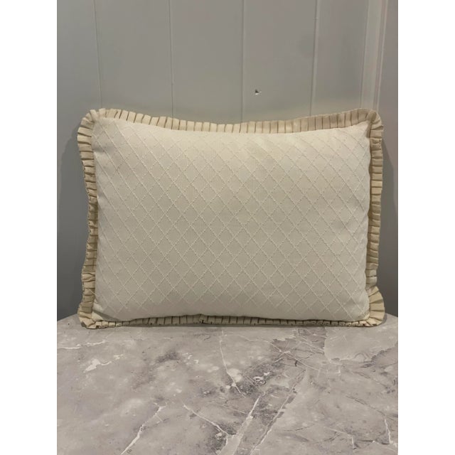 Cream Vintage Cream Colored Diamond Pique Rectangle Bolster Pillow With Trim For Sale - Image 8 of 9