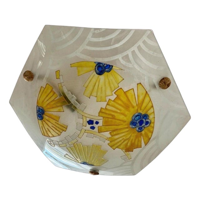 Vintage French Art Deco Pendant Light in Glass, 1920s For Sale