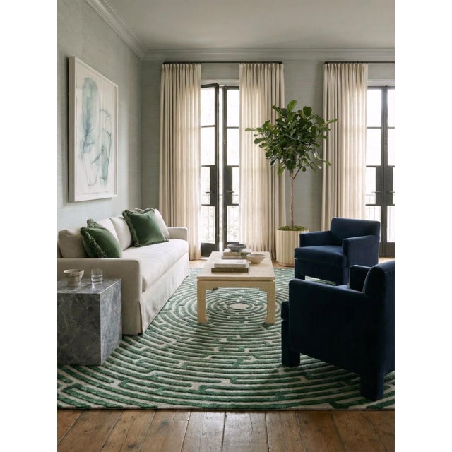Contemporary Amiens Hand-Tufted Maze Rug, Boxwood Green, 6x9 For Sale - Image 3 of 5