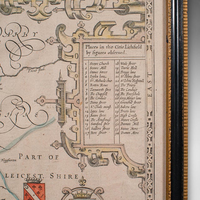 Antique Stafford County Map, English, Atlas Engraving, 17th Century, Cartography For Sale - Image 10 of 12