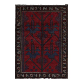 Rug & Kilim’s Baluch Tribal Rug in Red With Burgundy and Blue Geometric Patterns For Sale