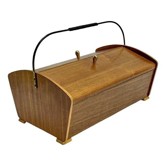 Mid-Century Teak Wood Sewing Storage Box, 1960s For Sale