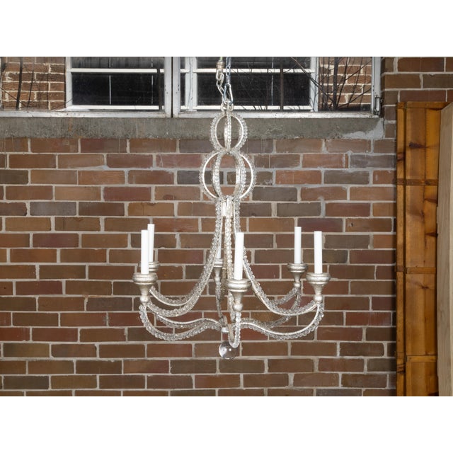 Italian Vintage Crystal and Steel Six-Light Chandelier with Faceted Beads, Wired For Sale - Image 9 of 12