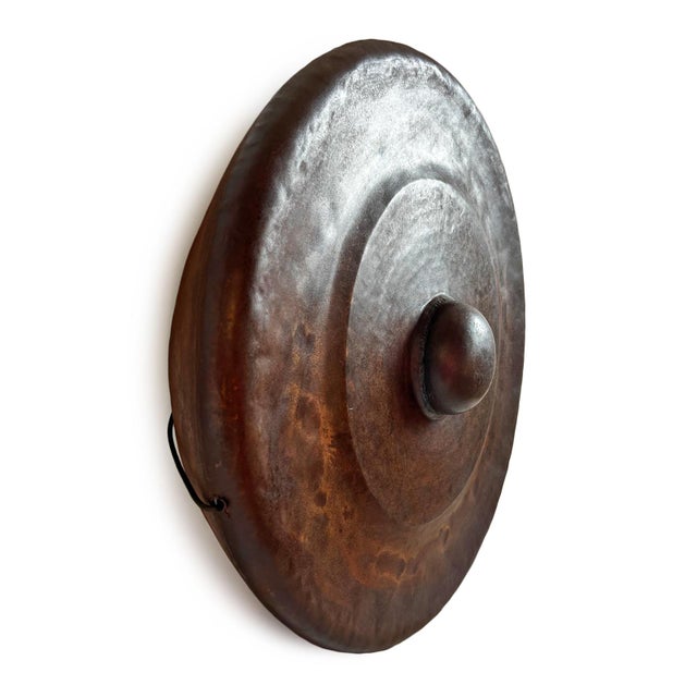 Large vintage iron gong from Indonesia. Original aged patina with signs of use. Includes mallet. Beautiful unique piece...