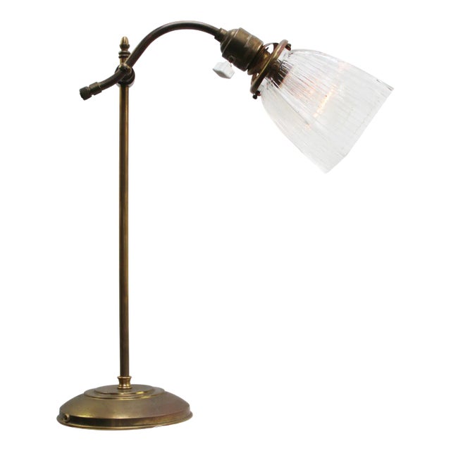 French Art Deco Brass & Clear Glass Table Light For Sale