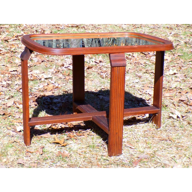 Vintage Art Deco Mirror Top End Table Solid Walnut Petite Coffee Table For Sale - Image 11 of 14