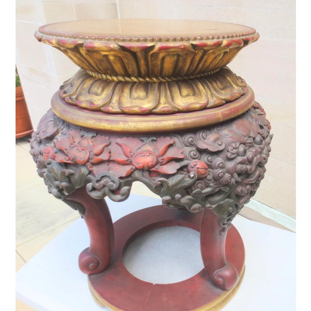 Gold Antique Japanese Drum Stand Table Circa 1900s For Sale - Image 8 of 10